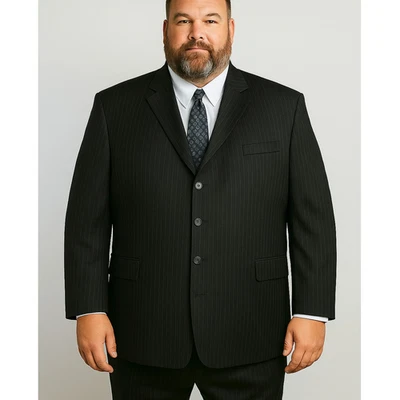 Calvin Klein Mens 48L Big Tall Wool Pinstripe Blazer 3 Button Suit Jacket Black - Image 1 of 4
