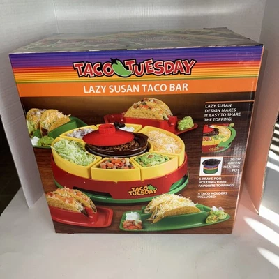 Taco Tuesday Lazy Susan Taco Bar W/6 Trays And Heating Pot New In Box - Image 1 of 4