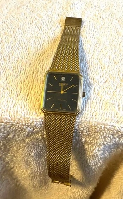 Raro Reloj GRUEN Precisión Diamante Oro Negro Enlace Time Batería Nueva Buen Estado Foto 1 de 4