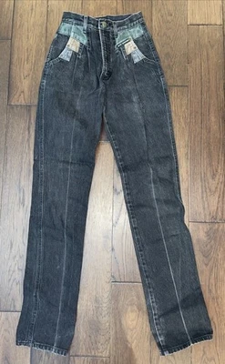 Vintage Rocky Mountain Rockies High Waisted Bareback Colorblock Jeans 25/1 - Image 1 of 4