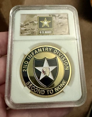 United States Army 2nd Infantry Division Challenge Coin In Display Case - Image 1 of 4