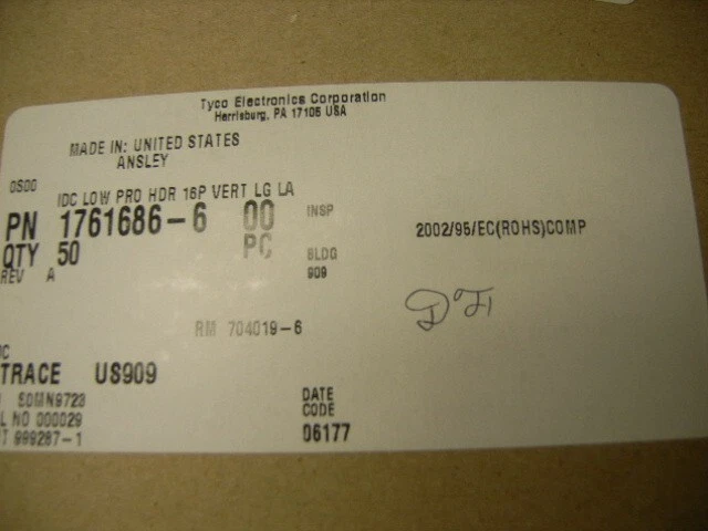 1761686-6 TYCO Connector Header Through Hole 16 position 0.100" (2.54mm) QTY - 2 - Image 1 of 1