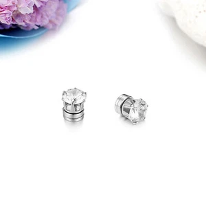6-8mm Stainless Steel Fake Plug Magnetic CZ Stud Earrings Non-Piercing Men Women - Picture 1 of 19