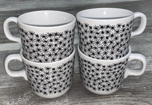 IKEA Maria Vinka Ungdom Black White Starburst Coffee Mug Tea Cups 8 oz Set of 4 - Picture 1 of 7