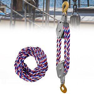 Block and Tackle, 2T Breaking Strength Heavy Duty Pulley, 65 Ft 3/8" Rope Pulley