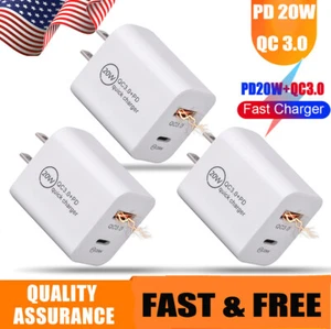 3 X USB PD 20W Quick Type-C QC 3.0 Fast Charge Phone Wall Chargers Adapter White - Picture 1 of 12