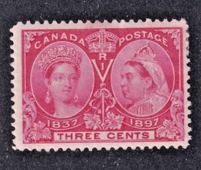 MATT'S STAMPS SCOTT CANADA #53, 3-CENT BRIGHT ROSE 1897 ISSUE MH, CV$30 - Image 1 of 3