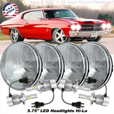 4PCS for Chevy Chevelle 1964-1970 5.75" 5-3/4 6500k LED Headlights Hi-Lo Beam A+ - Image 1 of 4