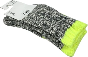 Zara Kids Grey Yellow Crew Cotton Cushion Chunky Cable Knit Cozy Socks Sz 9.5-11 - Picture 1 of 2