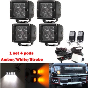 Set 4pcs 4D Amber/White/Strobe LED Work Light 3" Cube Pods Off-road Fog Warning - Bild 1 von 10