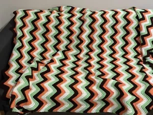 Vtg Fall Colors Zig Zag Chevron Crochet Afghan Granny Throw Blanket Knit - Picture 1 of 3