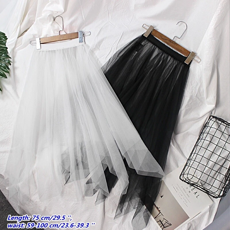 Women Irregular  Mesh Skirt Pleated Sheer Tulle Petticoat Asymmetric Lace - Image 1 of 4