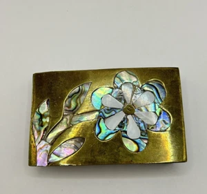 VINTAGE ABALONE SHELL MEXICO GÜRTELSCHNALLE HECHO INTARSIEN HANDARBEIT SILBER - Bild 1 von 4