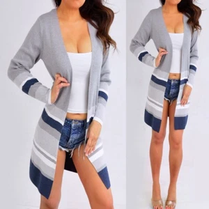 Apt. 9 Gray Blue Striped Long Sleeve Cardigan Sweater Shirt Top XS S Extra Small - Picture 1 of 6