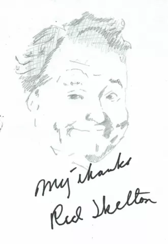 Red Skelton Autographed 3x5 Card Signed w/Original Sketch Cover
