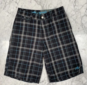Rusty Men’s Casual Shorts Black Gray Teal Plaid 5 Pocket NWOT Size 28 - Picture 1 of 8