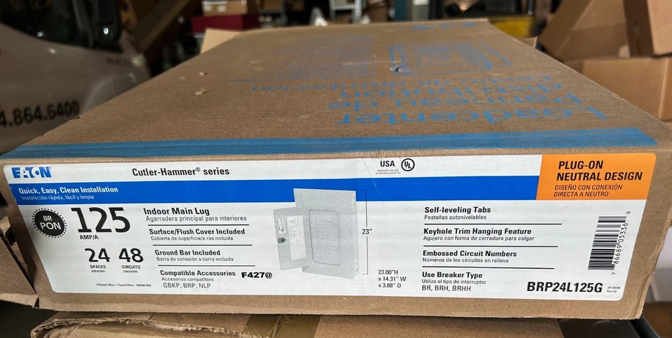 NEW EATON BRP24L125G 125a MAIN LUG LOAD CENTER 24 CIRCUIT 120/240V -B- *DAMAGE* - Image 1 of 4