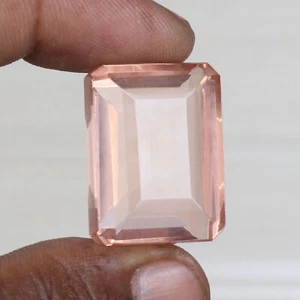 WOW Rose Quartz 20 CT Emerald Facet Cut Lab-Created Loose Gem for Ring & Pendant - Picture 1 of 6