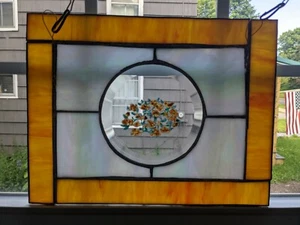 HANDCRAFTED STAINED GLASS WINDOW PANEL SUNCATCHER 9 x 12" HANDPAINTED - Picture 1 of 2