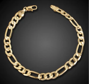 18k Goldkette Armband Figarokette Arm Schmuck Herren Männer Damen vergoldet Gold - Picture 1 of 8
