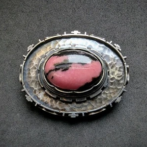Art Deco Retro Brosche 935 Silber Rhodonit Roemer Handarbeit alt c. 1940 - Bild 1 von 7