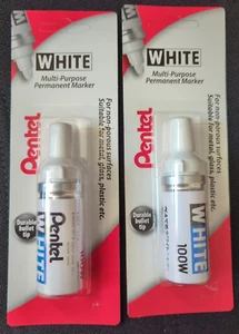 Pentel Permanent White Marker - Multi Purpose 6.6mm Nib Art Pen x 2 - New - Picture 1 of 6