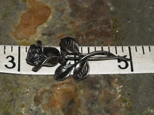 vintage silver marked sterling rose on stem petals brooch pin 1 7/8" mom gift - Picture 1 of 4