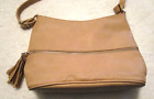 Camel Brown Pebbled Faux Leather Lg Crossbody Bag W/Adjustable Strap & Tassels