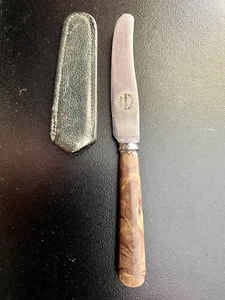 ANTIQUE SHEFFIELD STAINLESS STEEL BUTTER KNIFE AND SHEATH (4 1/2" long) - Picture 1 of 5