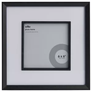 BLACK SQUARE BEVELLED PICTURE PHOTO FRAME 6X6 CAPACITY HANG OR FREESTAND - Picture 1 of 2