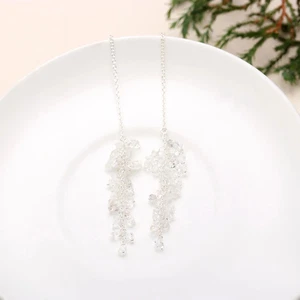 Pendientes de compromiso Herkimer de plata de ley 925 con racimo de cuarzo roscado para mujer - Imagen 1 de 5