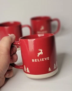 Believe Weihnachten Tassen rot und creme Rentier Bäume Ort & Zeit 3er Set - Bild 1 von 5