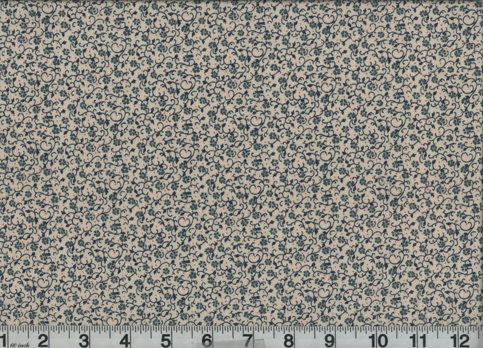 1/2 Yard Fabric Floral Blue Dainty Flowers Cotton 44" Wide Vintage 1960s 70s - Image 1 of 1