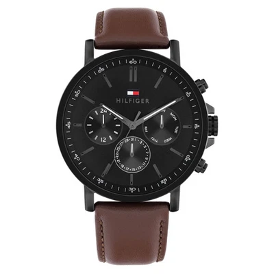 Tommy Hilfiger Dark Brown Leather Black Dial Multi-function Men's Watch - 171... - image 1 of 4