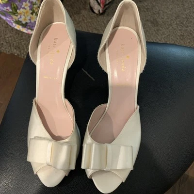 Kate Spade wedding satin ivory gold glitter size 9 .5 M open toe 3 inch heel - Image 1 of 4