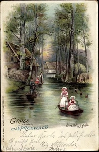 Litho Lehde Lübbenau im Spreewald, Kahn, Frauen in Tracht - 4123165 - Picture 1 of 2