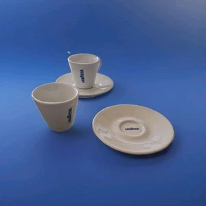 Set je 2 LAVAZZA Tassen + Untertassen Espresso Mokka weiß blau Höhe: 6 cm, rar - Bild 1 von 5