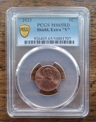 2023 Lincoln Penny Extra V Graded PCGS MS65, Nice Rare!! - Image 1 of 3