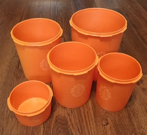 Vintage Ernte Orange Tupperware Kanister Set 1297 816 809 807 805 OHNE DECKEL - Bild 1 von 21