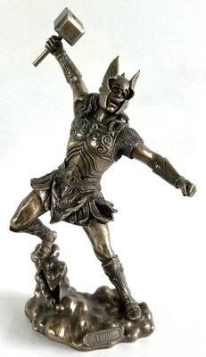 Estatua compuesta de bronce Thor Dios del Trueno escultura 12" mitología nórdica Foto 1 de 4