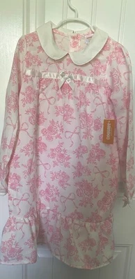 NWT Gymboree 7-8 NIGHTGOWN, Pink and White, Floral and Bows, Buttons, MEDIUM - Image 1 of 4