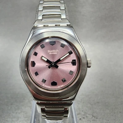 Swatch irony Untreated Watch Women 25mm Pink Dial Silver Tone Round New Battery - Image 1 of 4