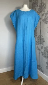 Blaues Midikleid Sahara Größe Large 100 % Leinen leicht zu tragen Knöpfe hinten - Bild 1 von 9