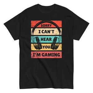 Retro Can't Hear You I'm Gaming Headset Video Games Gamer Funny T-Shirt Gift Tee - Picture 1 of 9