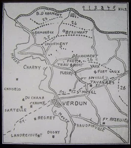 Glas Magische Laterne Dia KRIEGSKARTE SCHLACHT VON VERDUN WW1 ZEICHNUNG FRANKREICH - Bild 1 von 2