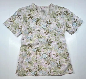 Cherokee Women's Floral Scrub Top Size XS Pink Short Sleeve V-Neck - Picture 1 of 5