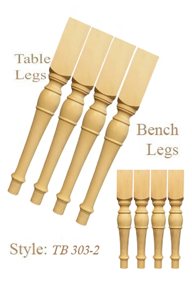 Clasic 2 Sets of Unfinished Handmade Pine Wood Turned dining Table/Bench Legs - Image 1 of 4