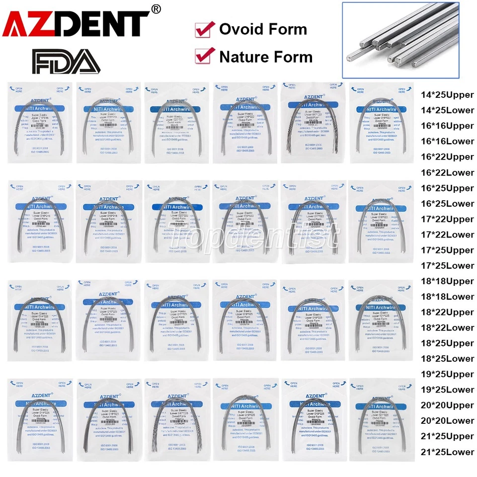 AZDENT Super Elastic Rectangular Ovoid Niti Arch Wire - 100 Pieces