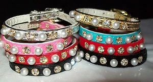 RHINESTONE DOG Collar Pearl & Jeweled Crystals Bling Small Pet xs Petite  Cute! - Picture 1 of 63