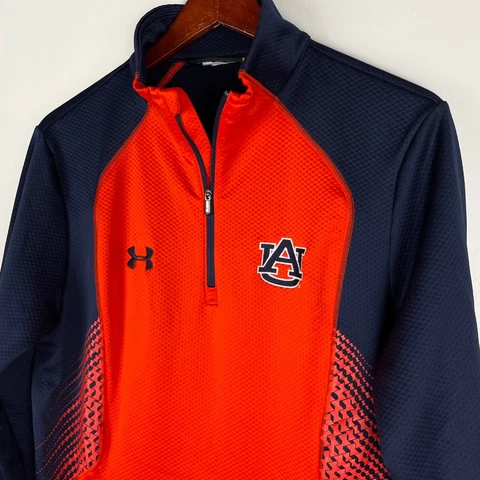 Auburn Tigers Under Armour Jacket Men Small Navy Blue Orange Wicking Quarter Zip Cover